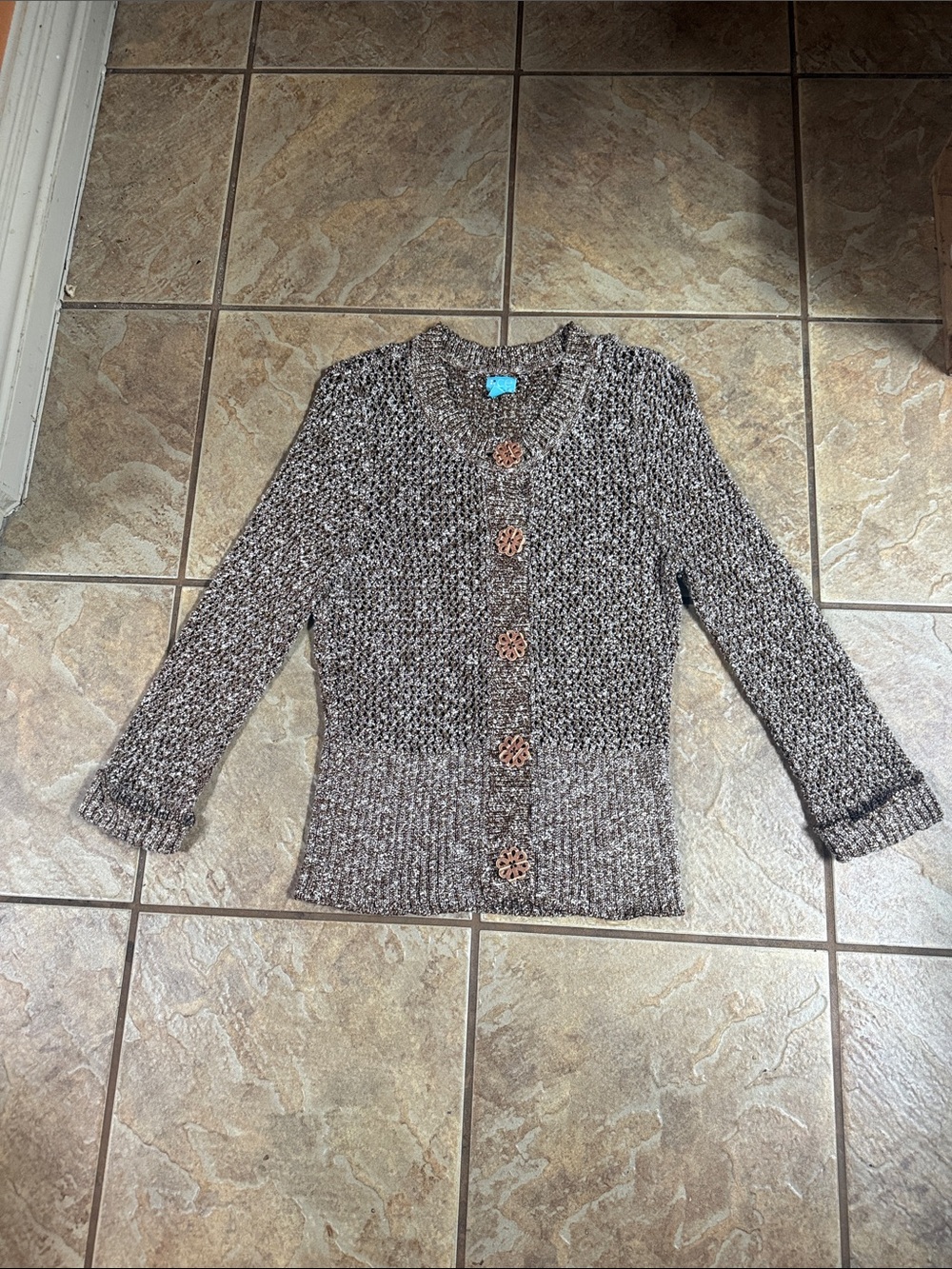 Marled Brown Chunky Knit Button Cardigan Sweater